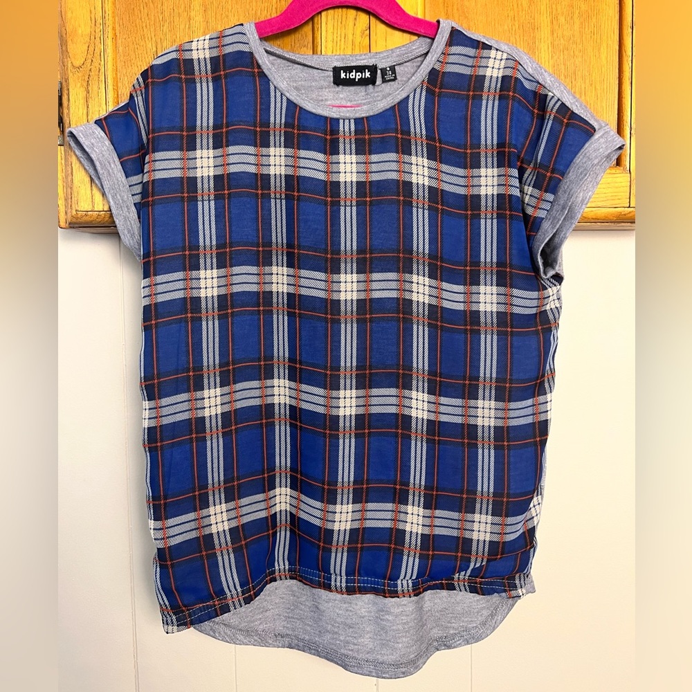Kidpik Plaid Front High-low Tee, Girl’s S (7/8)